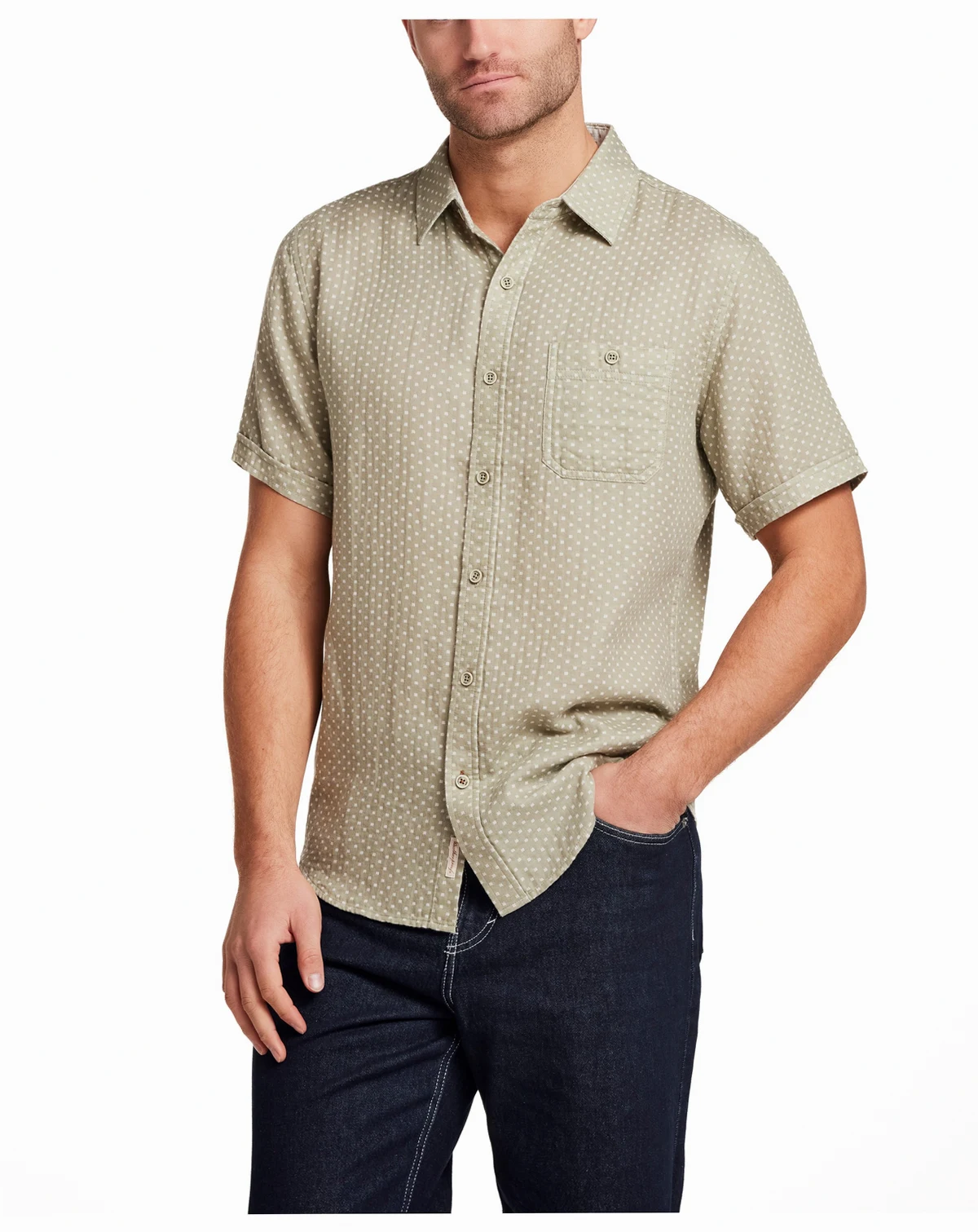 Men's Short-Sleeve Button Down Double Layer Cotton Dobby Shirt
