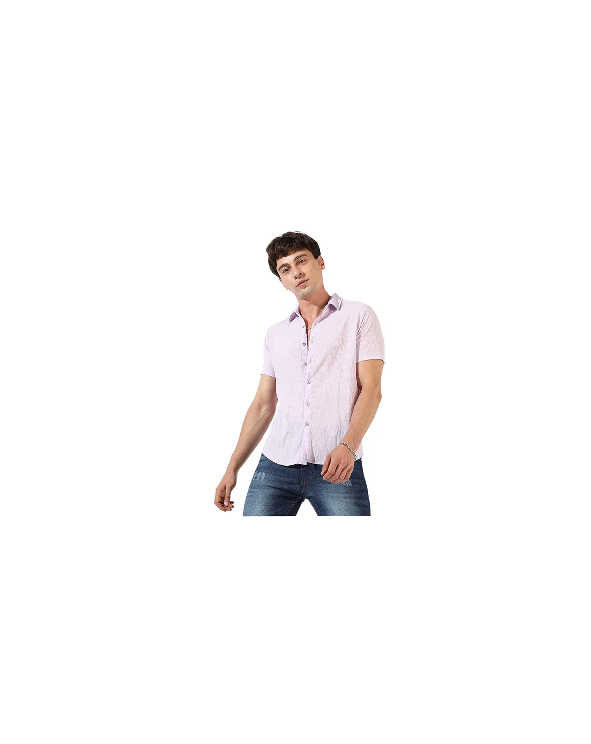 Men's Lavender Textured Regular Fit Casual Shirt
