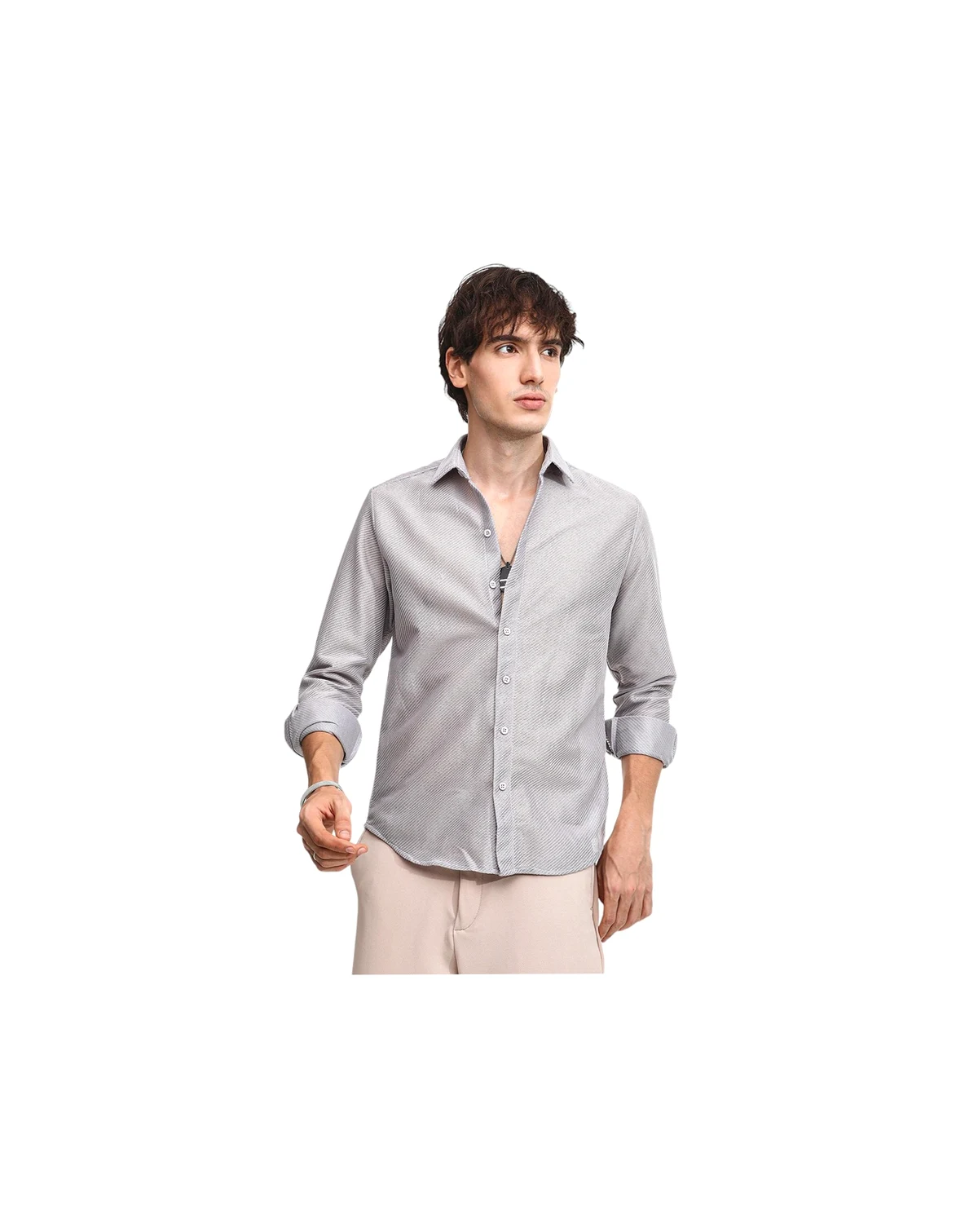Men's Cloud Grey Mesh-Textured Shirt