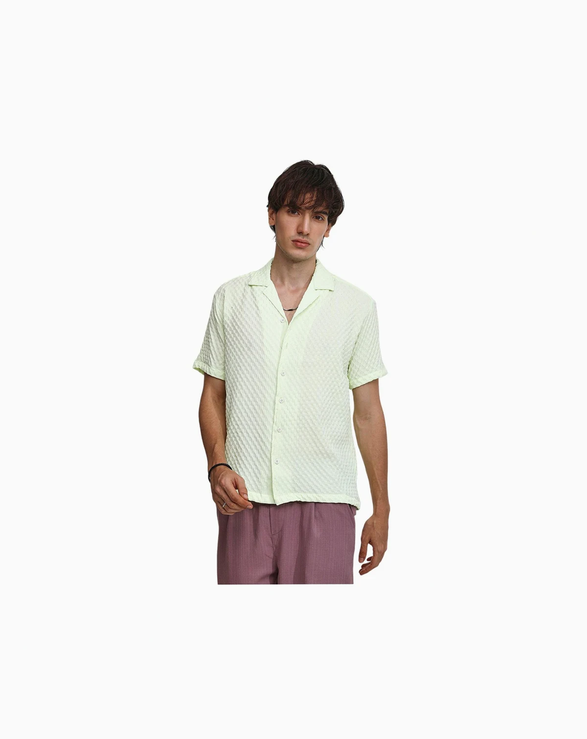 Men's Lime Green  Cubic-Textured Resort Shirt