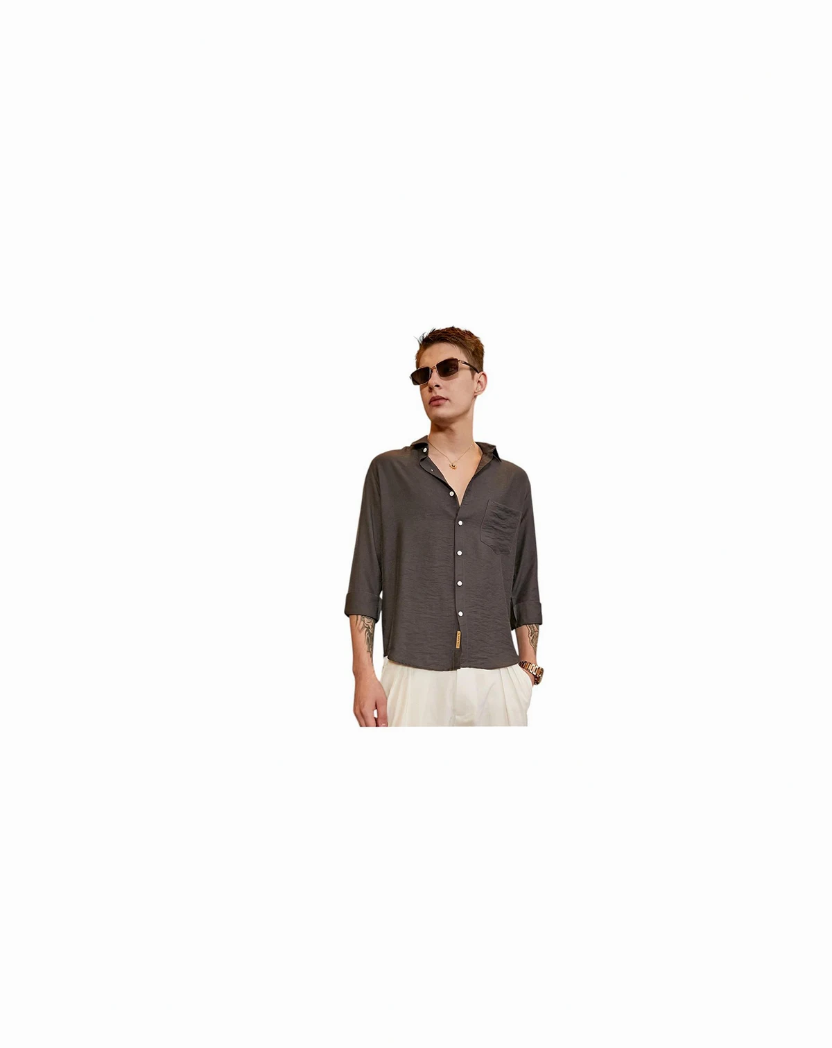 Men's Charcoal Grey Breezy Wrinked Relaxed Shirt