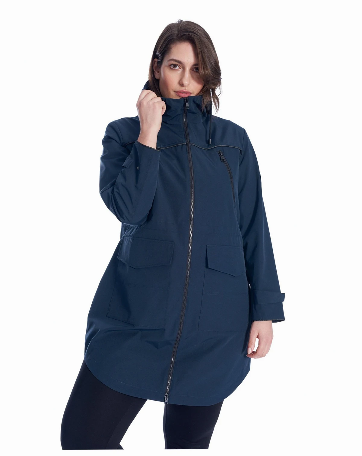 WOMEN'S PLUS SIZE RAIN  - WEATHER RESISTANT RAINCOAT WITH DRAWSTRING HOOD
