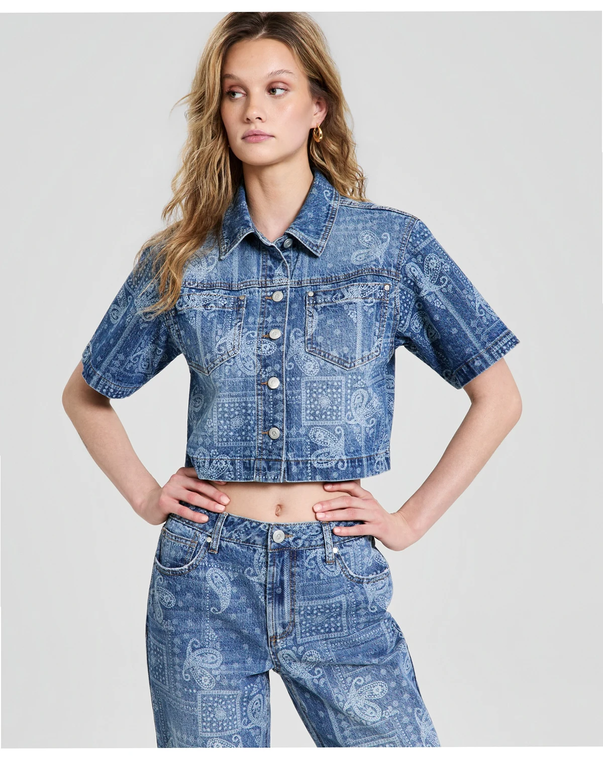 Women's Bandana Cropped Denim Shirt, Macy's Exclusive