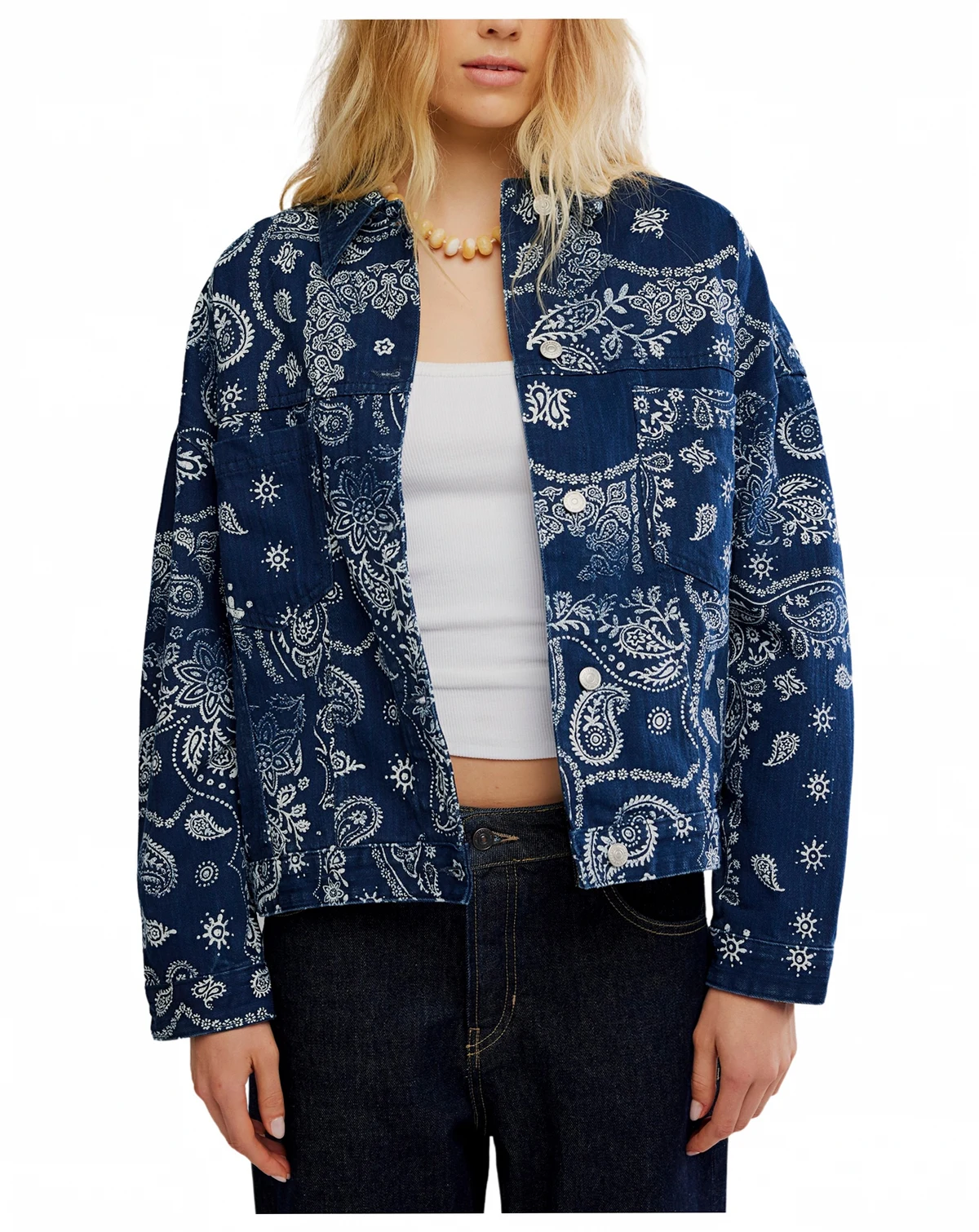 Women's Opal Swing Printed Denim Button-Front Jacket