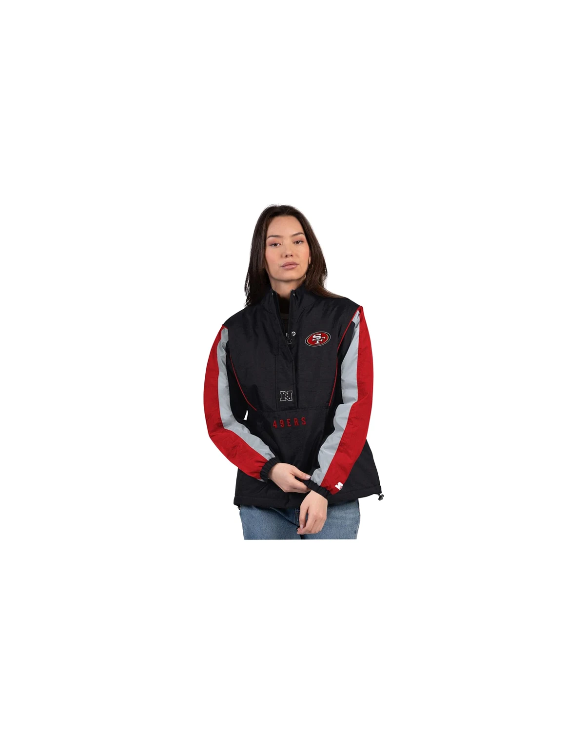 Women's Black/Scarlet San Francisco 49ers Thursday Night Gridiron Half-Zip Jacket