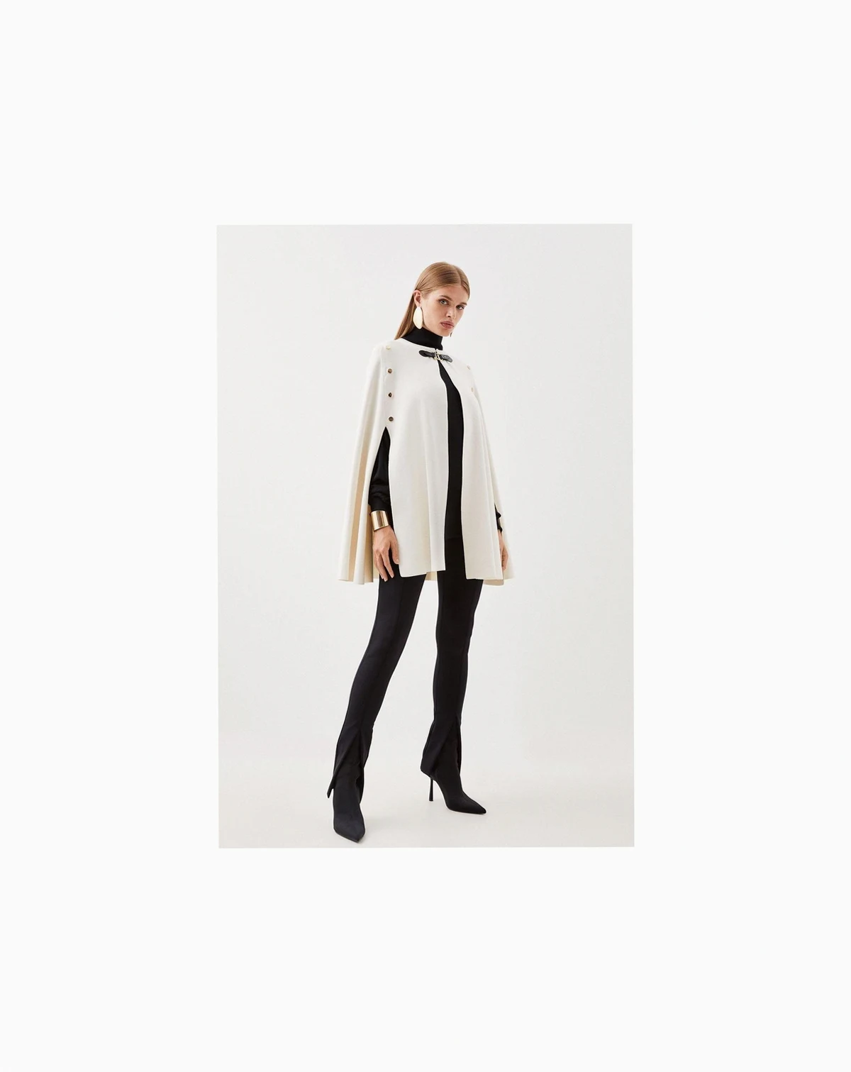 Women's Popper Detail Knit Cape Coat