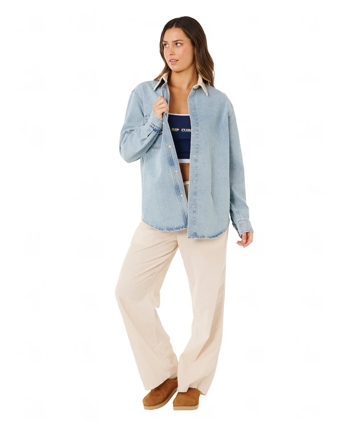 Women's Surf Side Relaxed Collared Denim Jacket