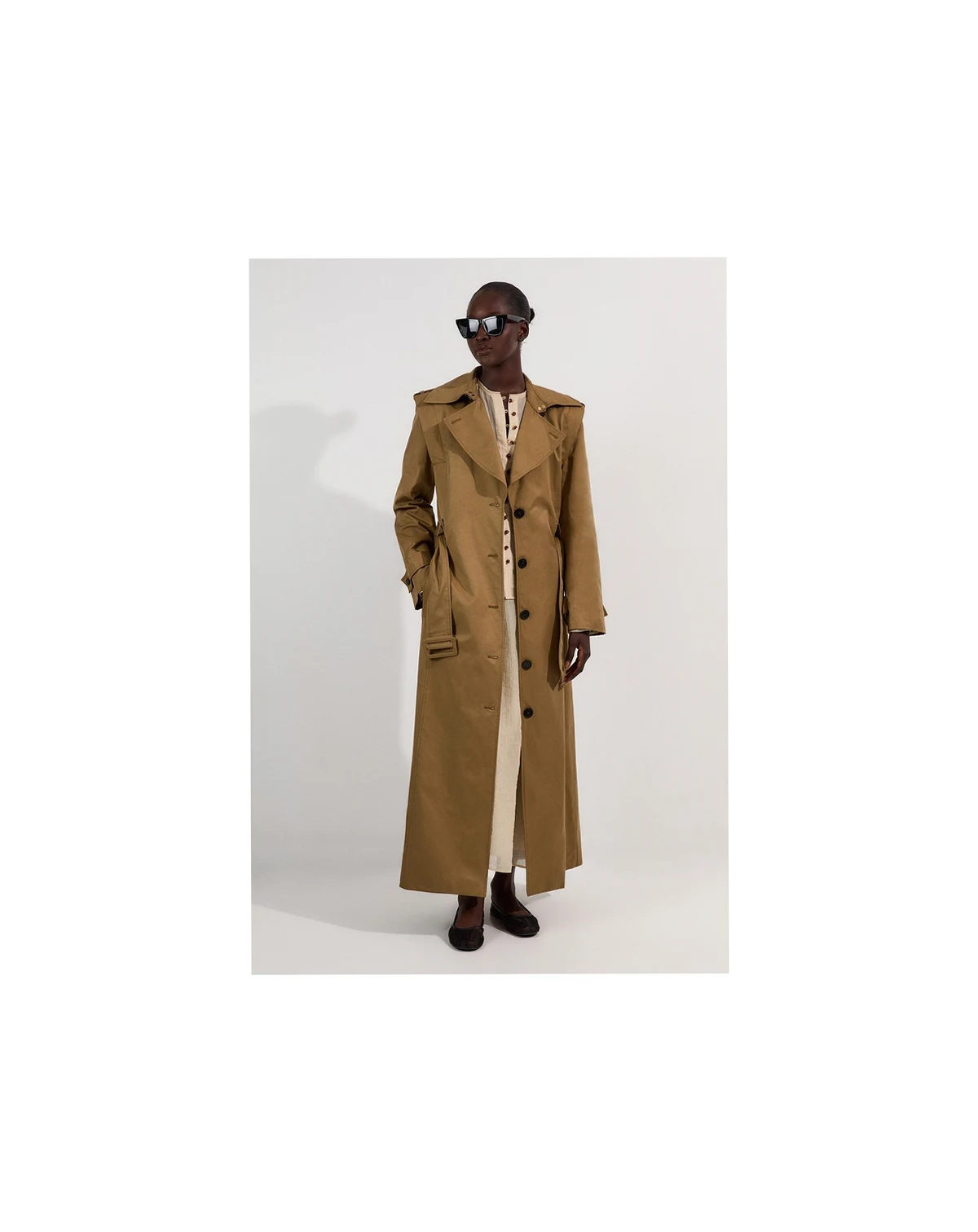 Women's Strong Shoulder Belted Maxi Trench Coat
