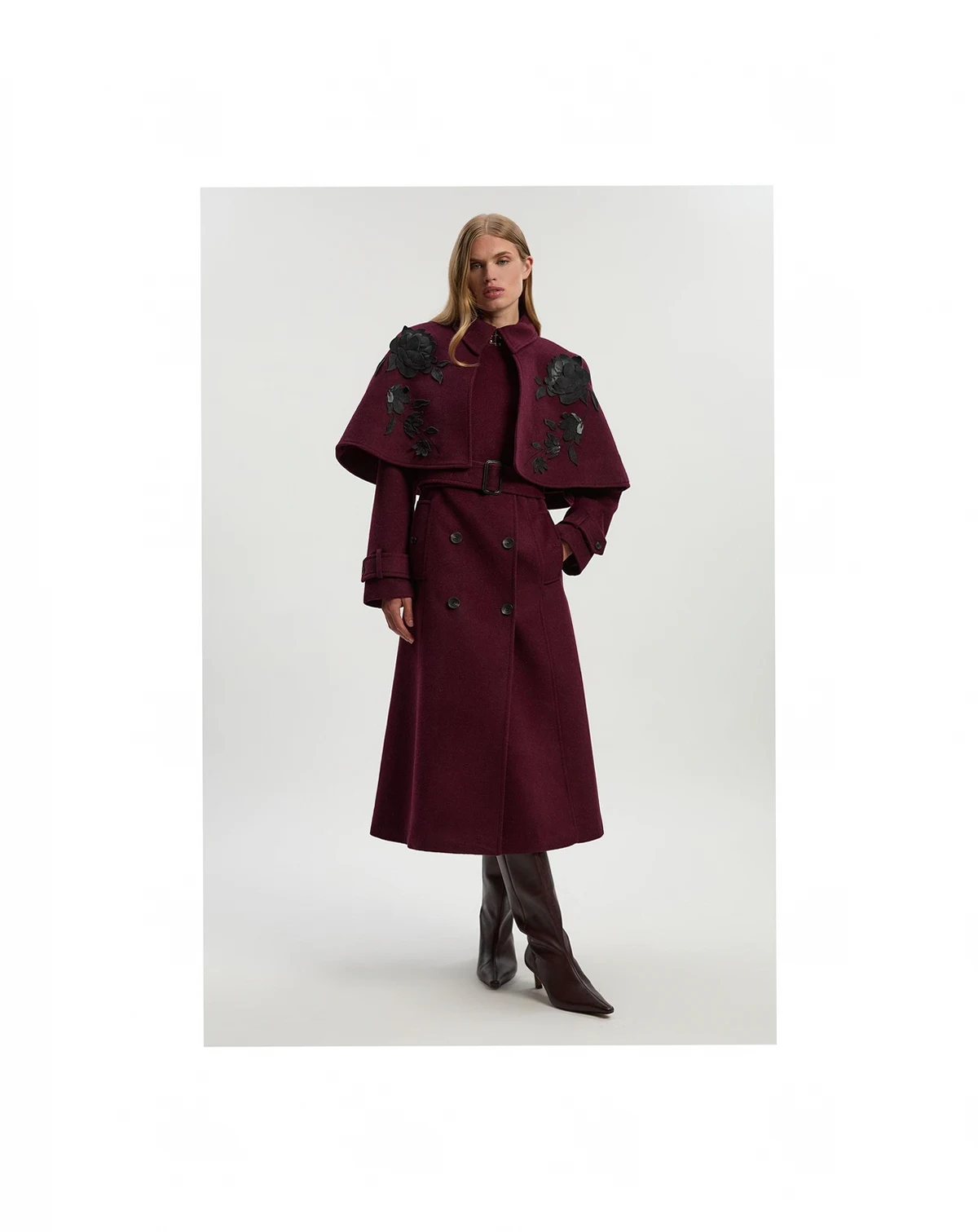 Women's Tailored Funnel-Neck Cape Midi Coat
