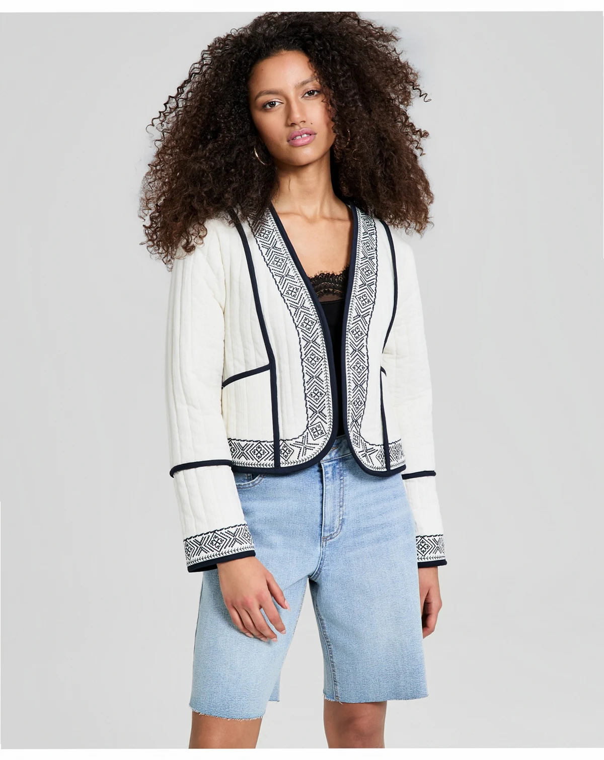 Women's Embroidered Seamed Cotton Jacket, Macy's Exclusive
