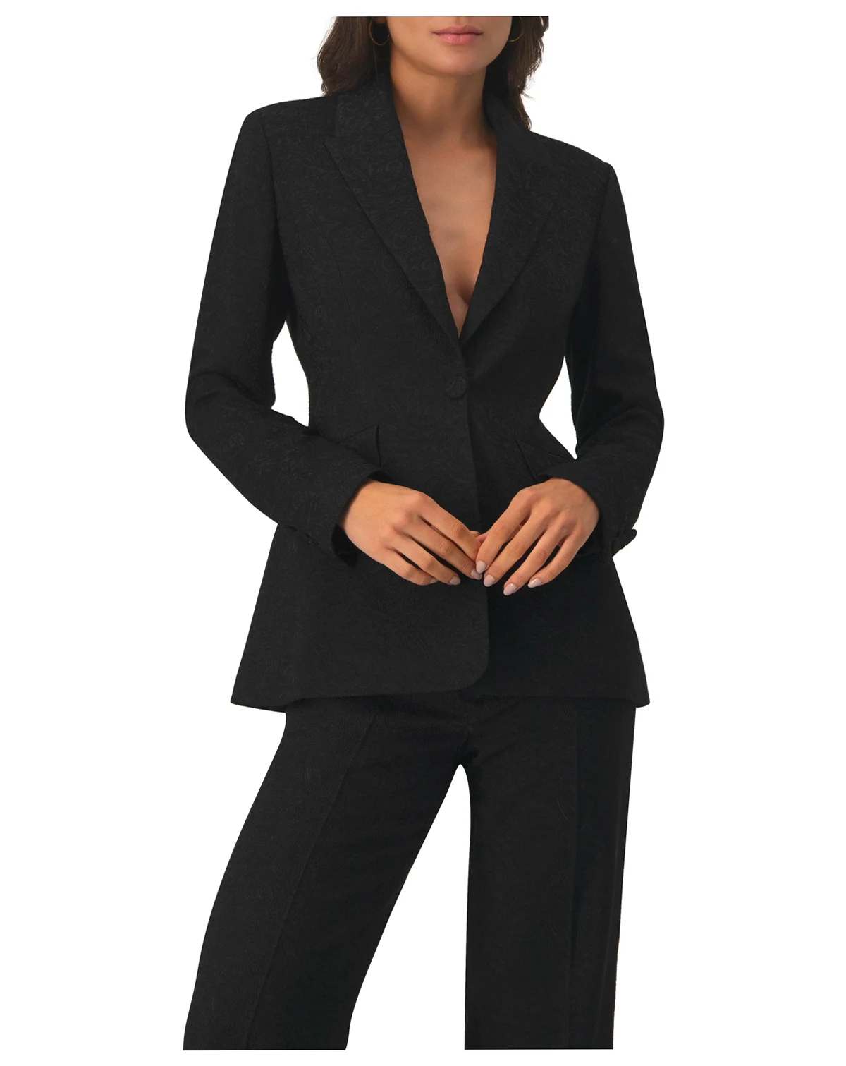 Women's Blazer with Pockets and Floral Accessory