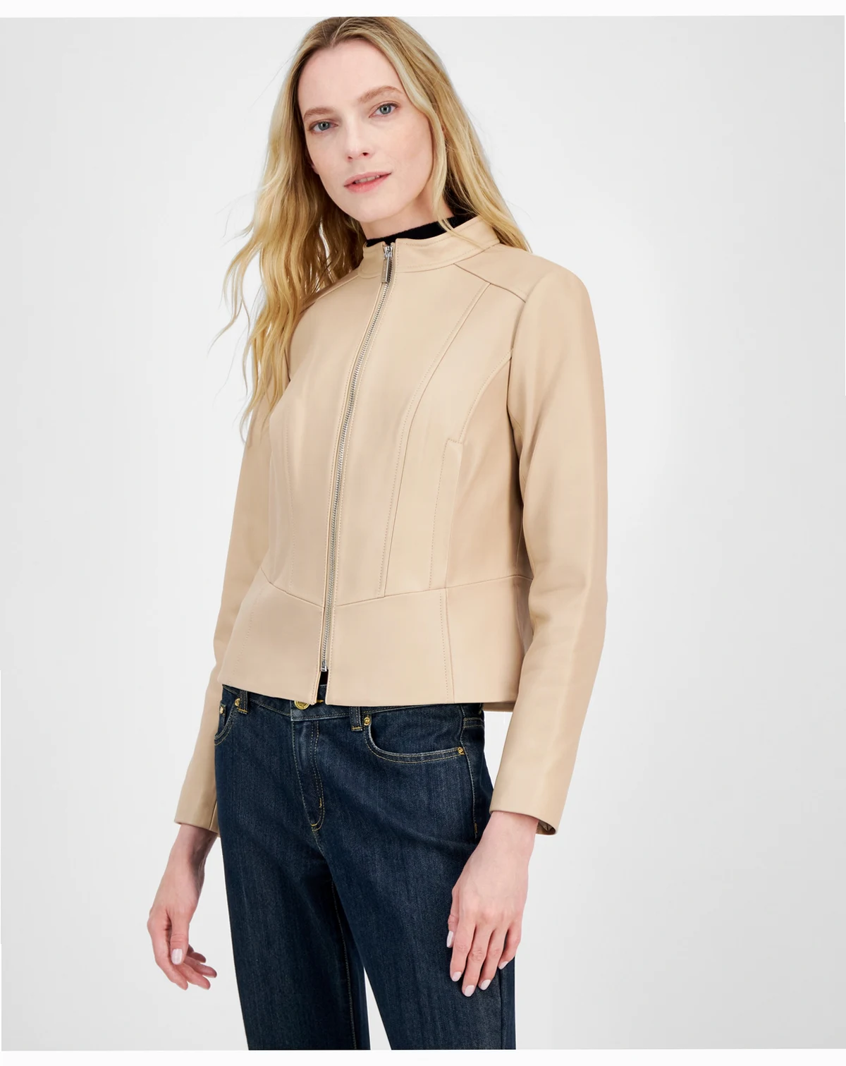 Petite Leather Racer Jacket