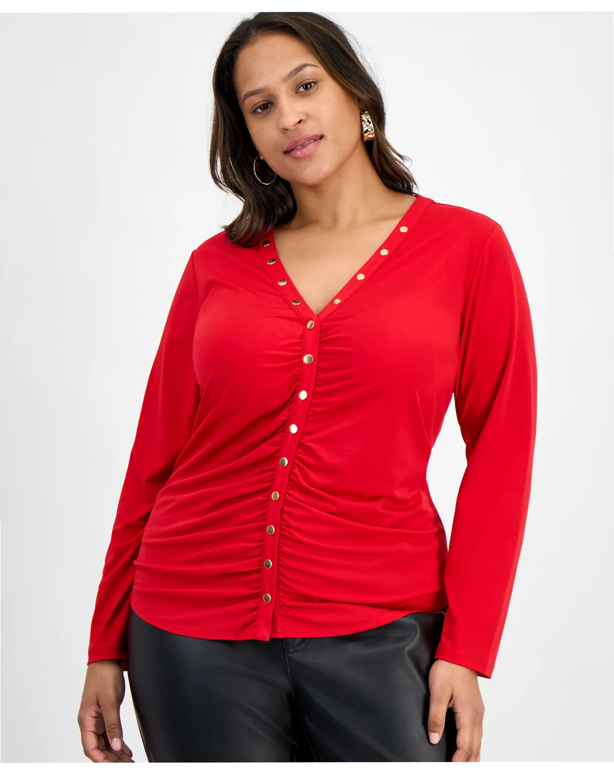 Plus Size V-Neck Long-Sleeve Blouse, Macy's Exclusive
