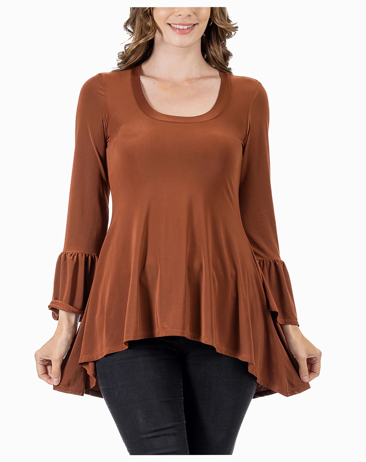 Women's Long Bell Sleeve High Low Tunic Top