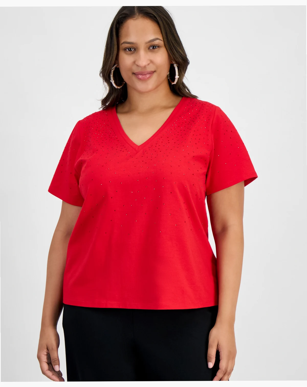 Plus Size V-Neck Rhinestone-Embellished Top, Macy's Exclusive