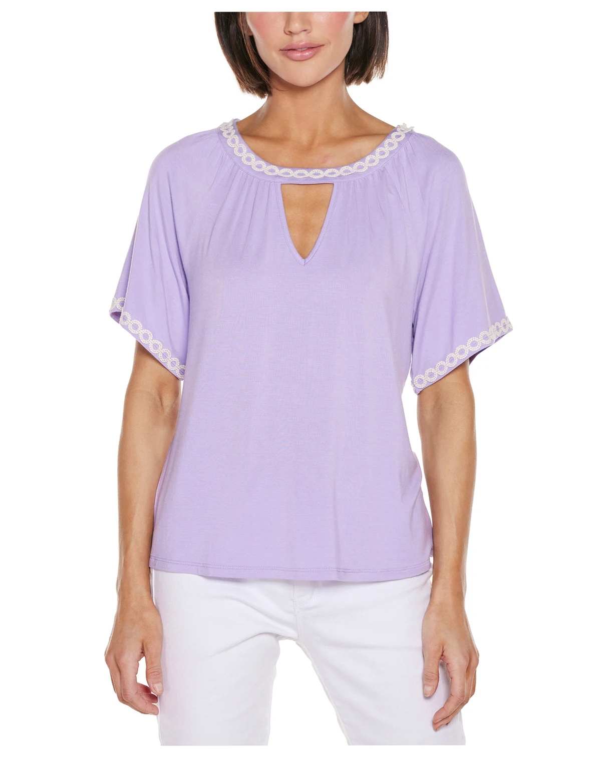 Women's Crochet Trim Short Sleeve Knit Top