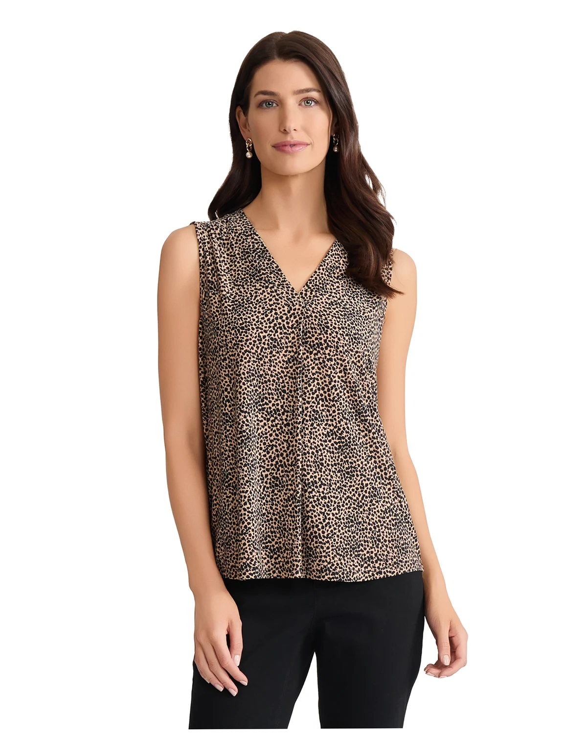 Women's Sleeveless V-Neck Pleat Front Top