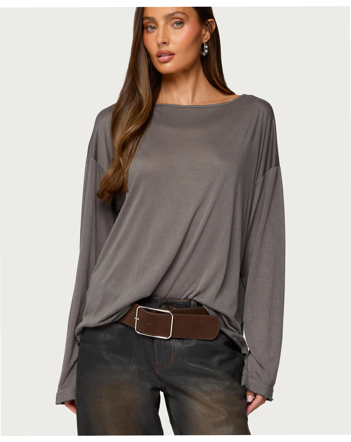 Women's Oversized Semi Sheer Long Sleeve T Shirt
