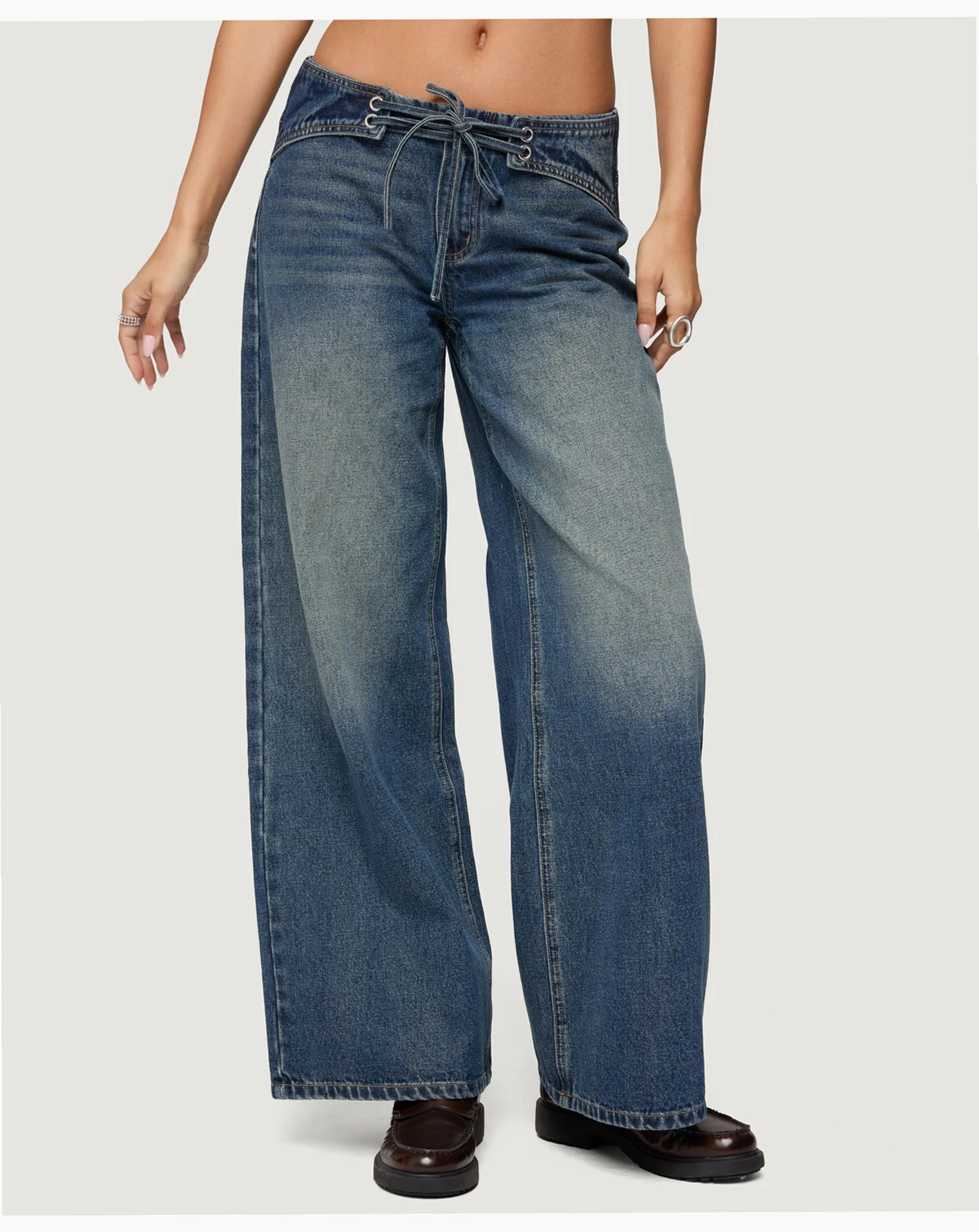 Women's Niah Lace Up Low Rise Baggy Jeans