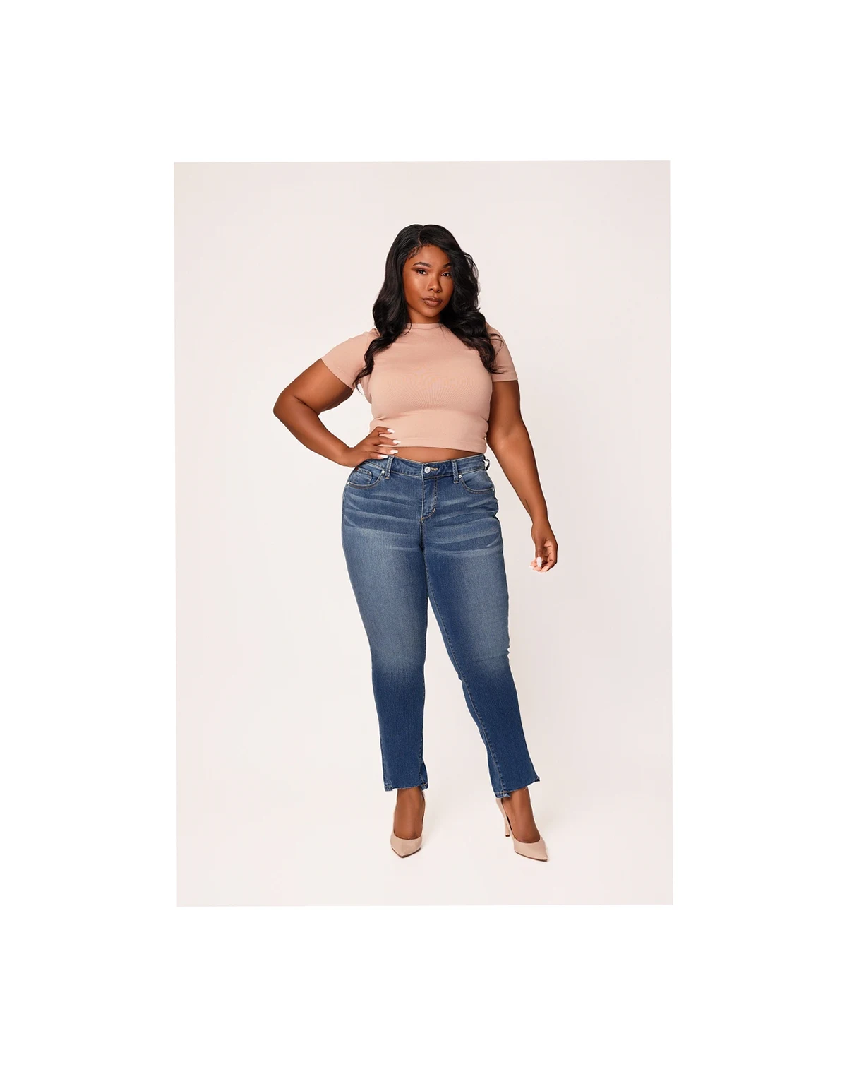 Plus Size Denim Mid Rise Slim Jeans in 30" Inseam