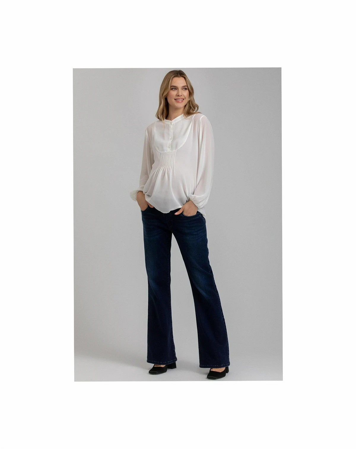 Maternity Slim Fit Hi-Rise Flare Jeans with Elastic Waistband