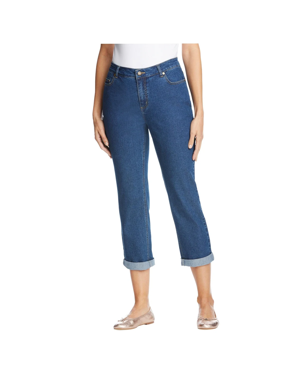 Plus Size Tall Stretch Denim Five-Pocket Girlfriend Jeans