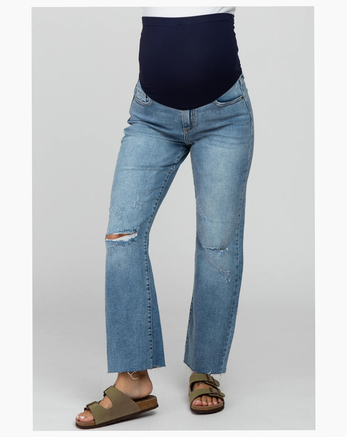 Maternity Blue Straight Leg Frayed Hem Jeans