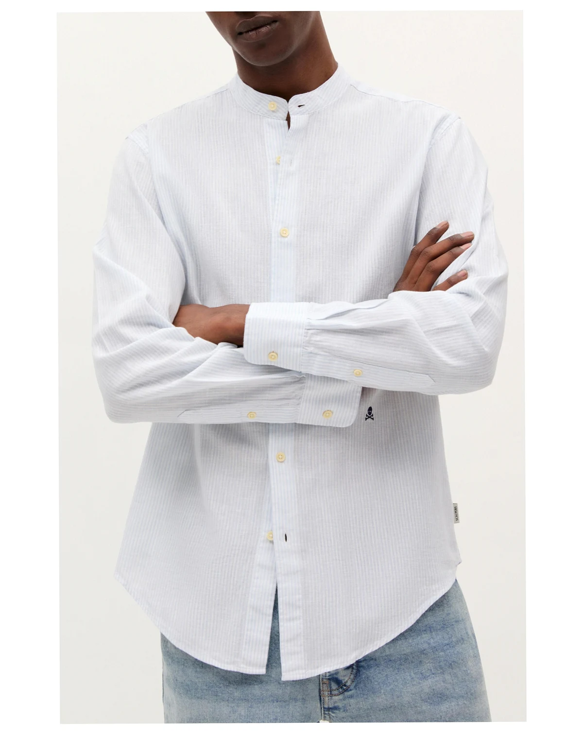 Men's Striped Linen Mao Shirt