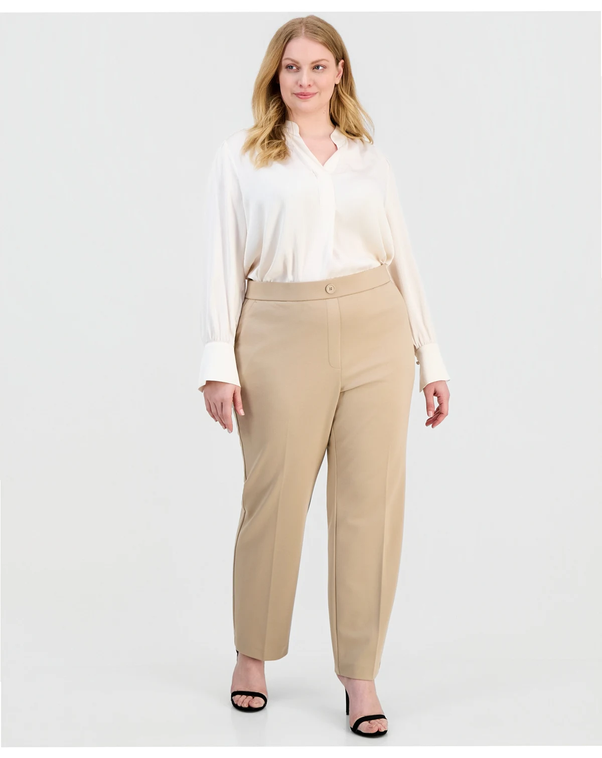 AK Anne Klein Plus Size High Rise Straight-Leg Pull-On Pants