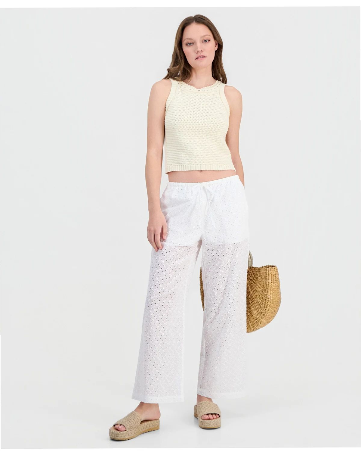 Juniors' Eyelet Drawstring Beach Pants