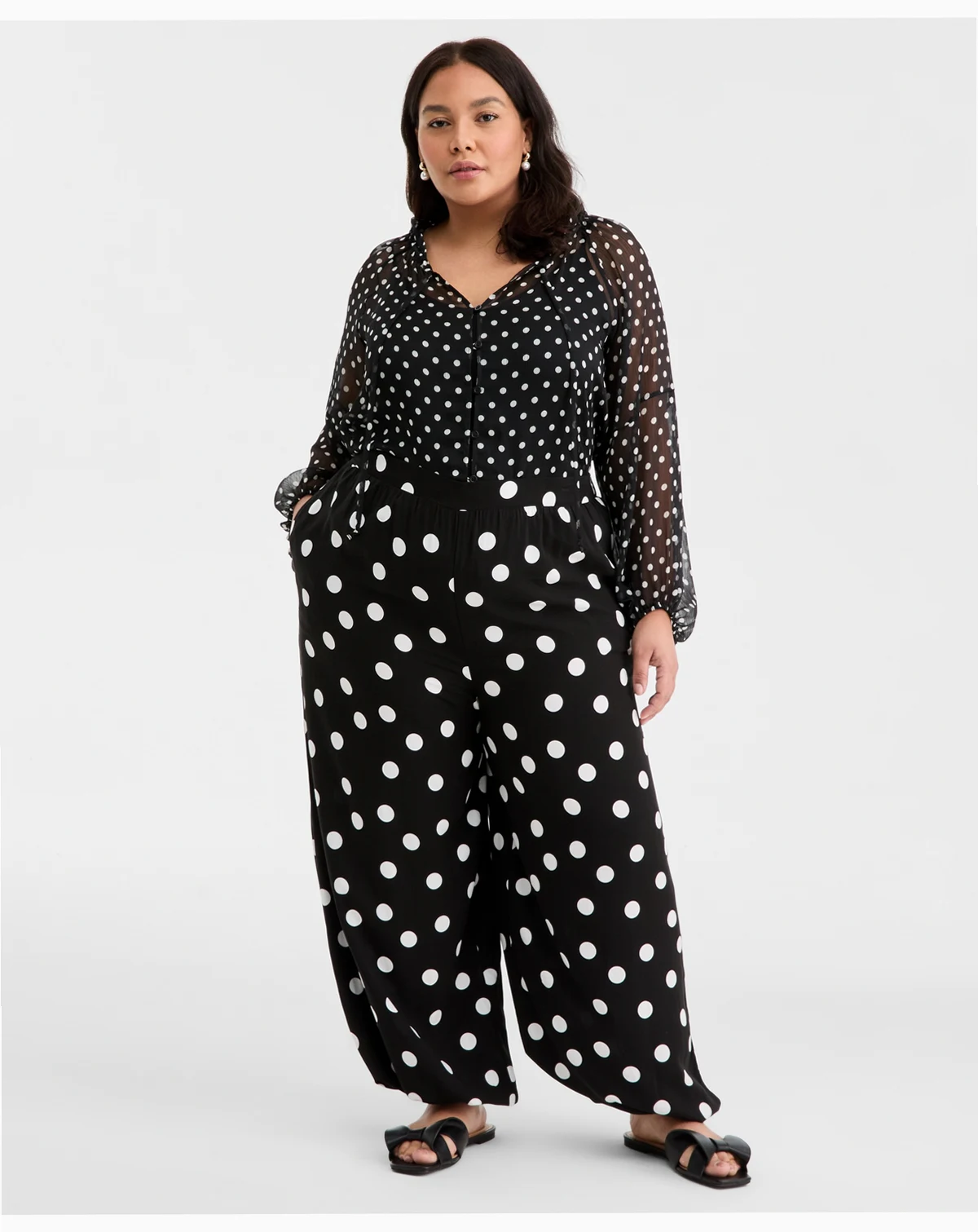 Trendy Plus Size Polka-Dot Pull-On Balloon Pants, Macy's Exclusive