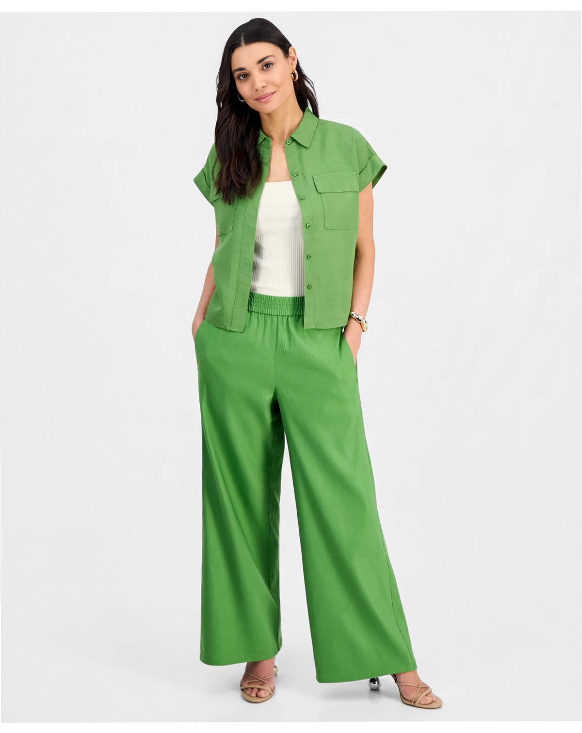 Petite High-Rise Pull-On Wide-Leg Pants, Created for Macy's