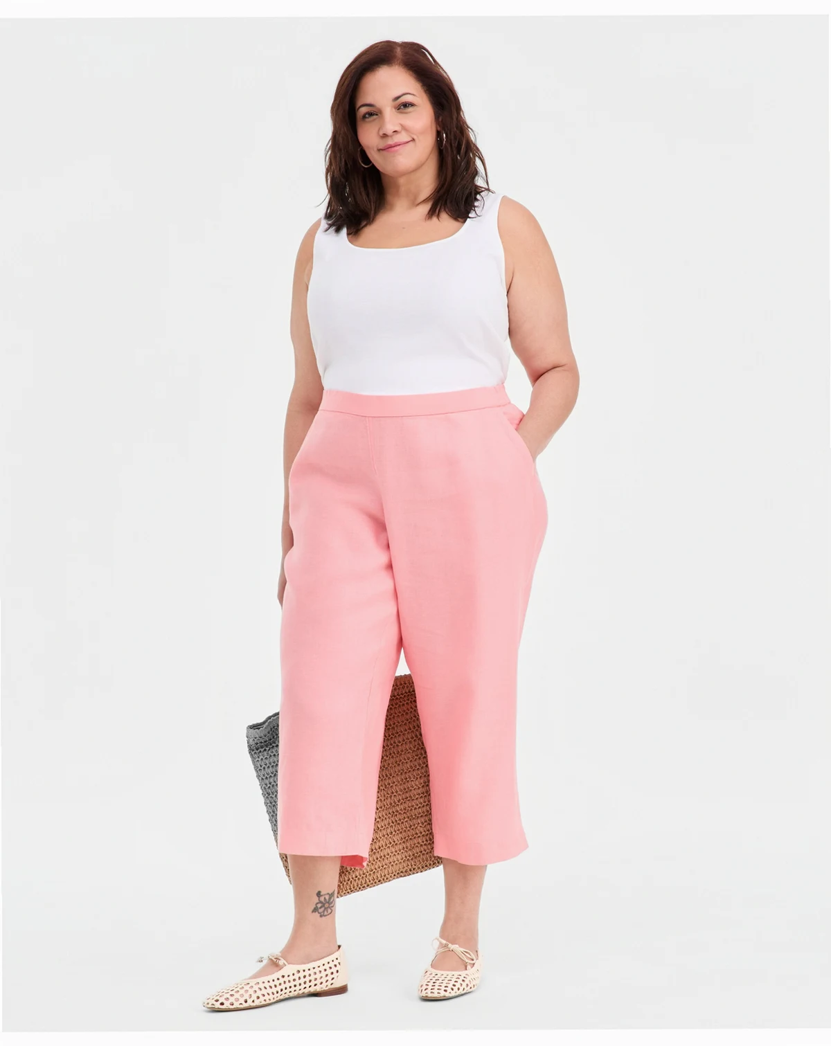 Plus Size 100% Linen Cropped Pants, Macy's Exclusive