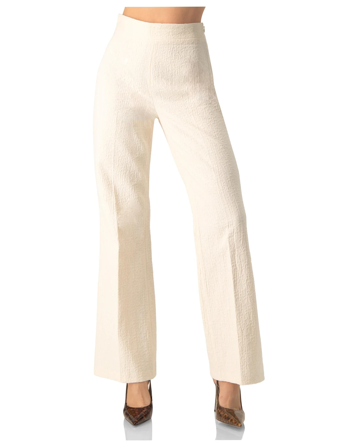 Women's Wide-Leg Textured Trousers with Side Zipper