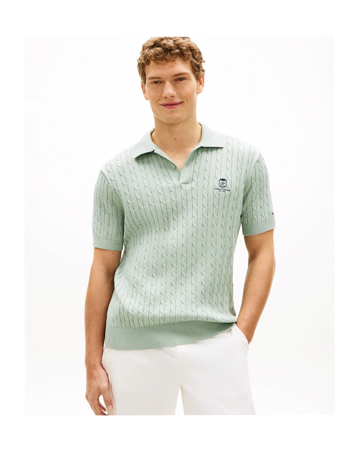 Men's Cable Short-Sleeve Polo Shirt
