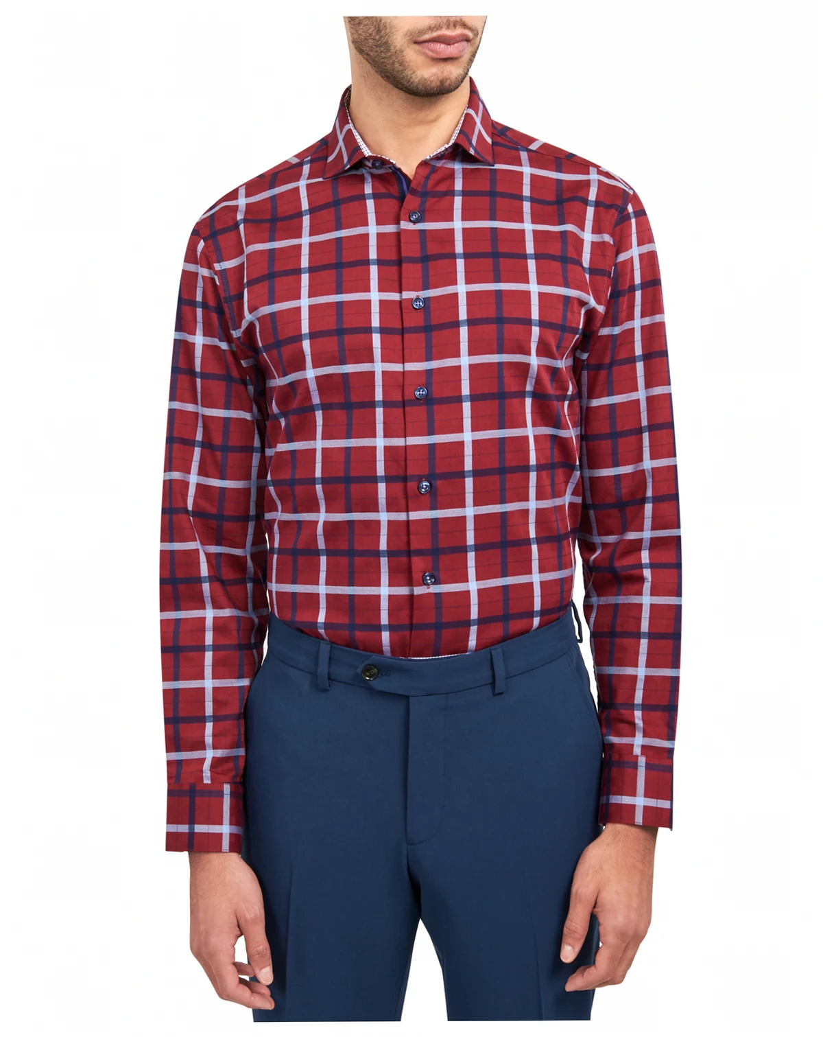 Men's Regular-Fit Windowpane Check Dress Shirt