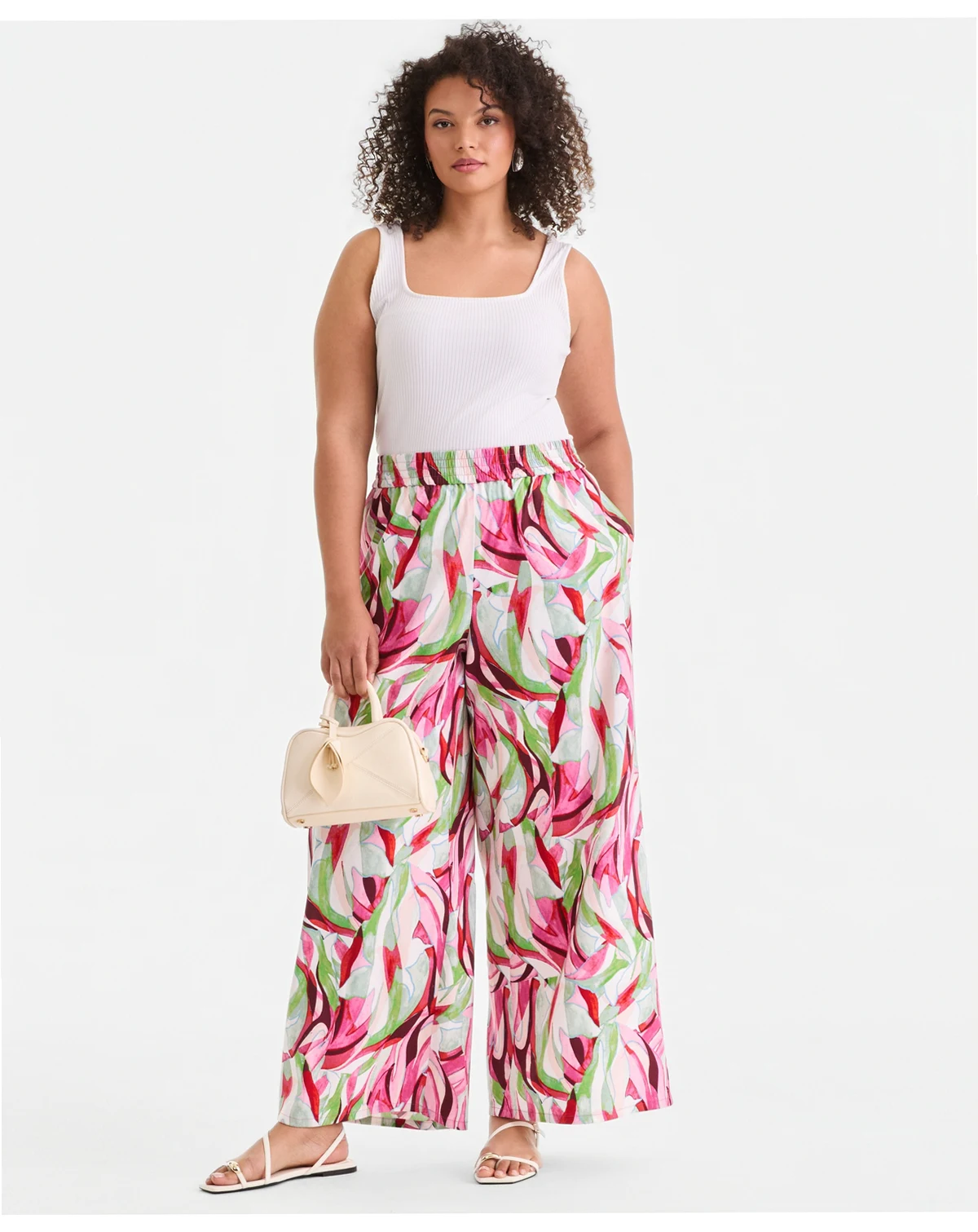 Plus Size Printed Pull-On Wide-Leg Pants, Created for Macy's