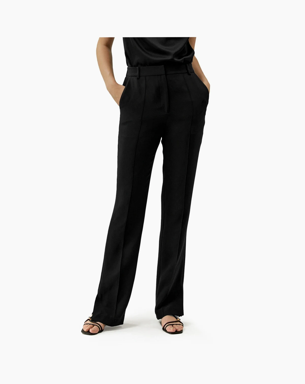 Women's Silk Straight Leg Trousers with Side Slit