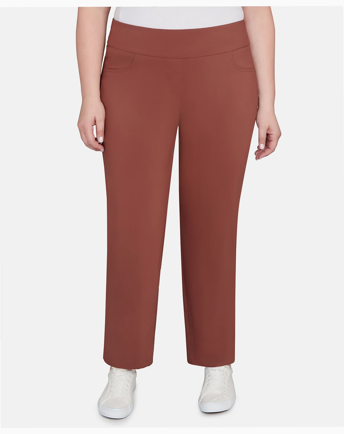 Plus Size Solid Tech Stretch Ankle Length Pants