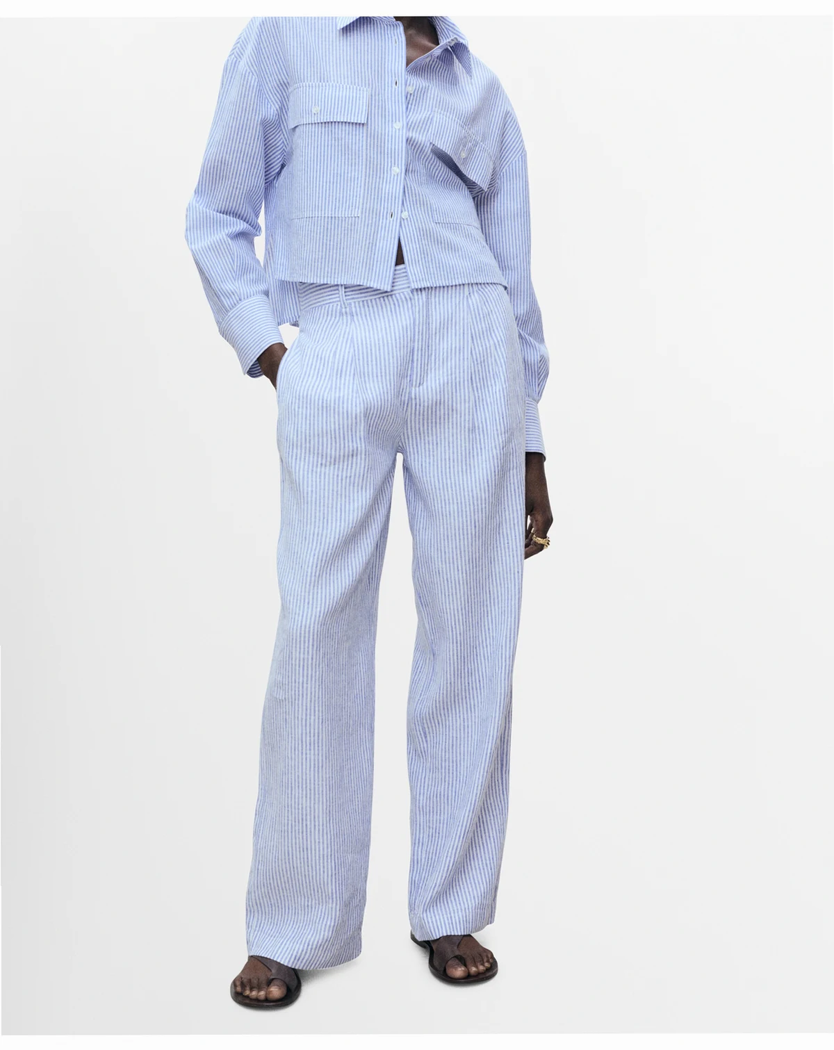 Women's Striped Linen-Blend Trousers Pants