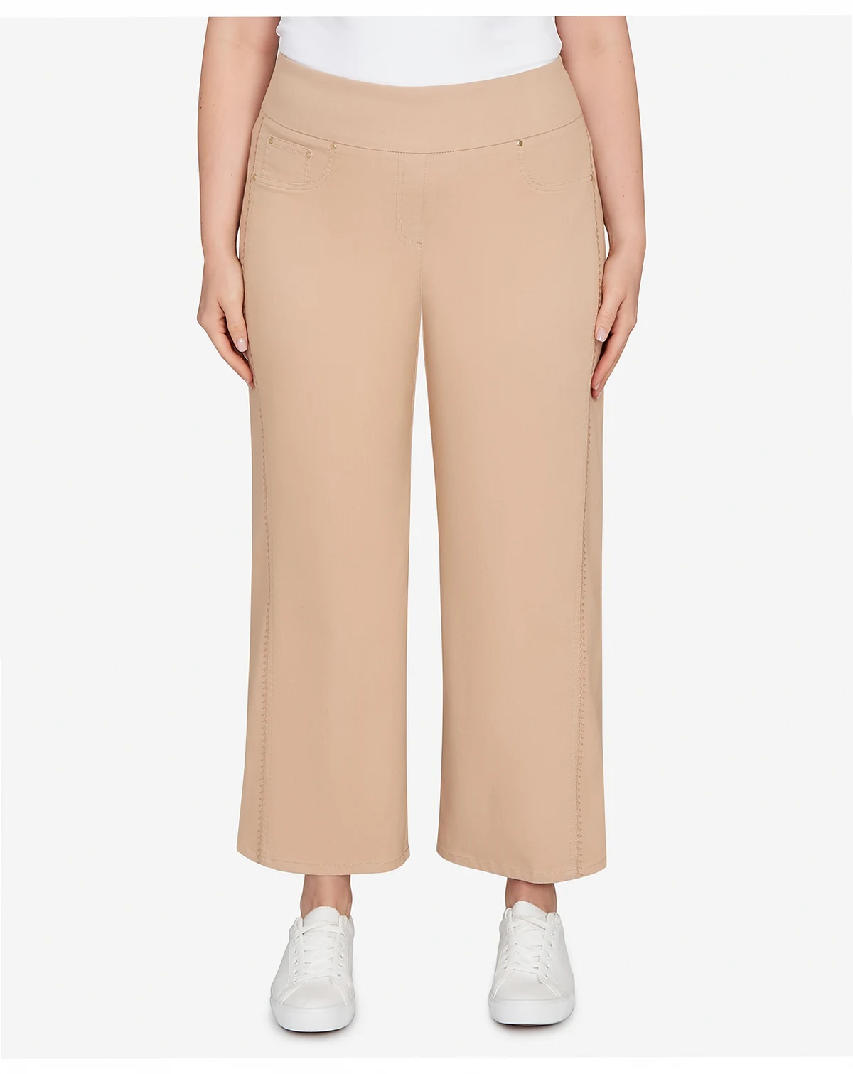 Plus Size Embroidered Stretch Pull On Pants