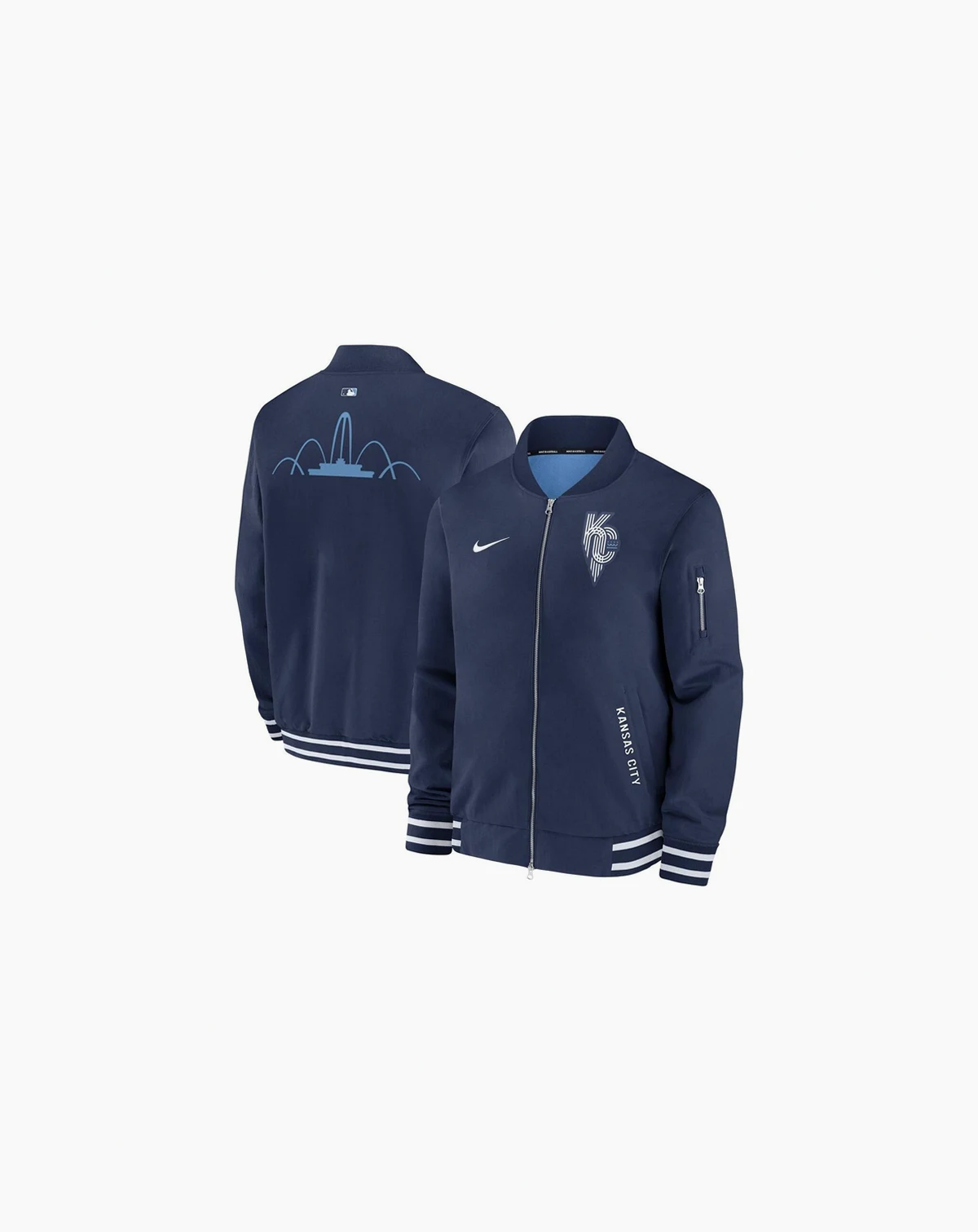 Men's Navy Kansas City Royals Authentic Collection City Connect Full-Zip Bomber Jacket