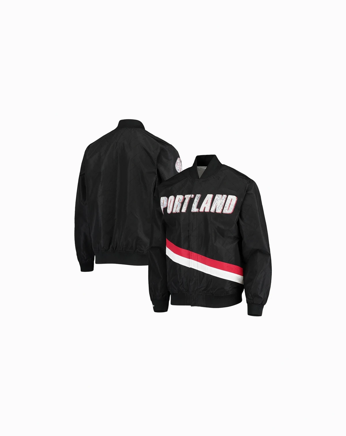 Men's Portland Trail Blazers Black Hardwood Classics 75th Anniversary Authentic Warmup Full-Snap Jacket