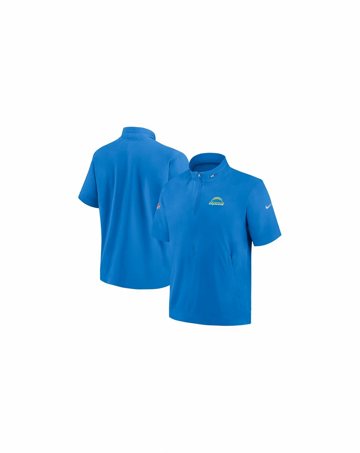 Men's Powder Blue Los Angeles Chargers Sideline Coach Short Sleeve Hoodie Quarter-Zip Jacket