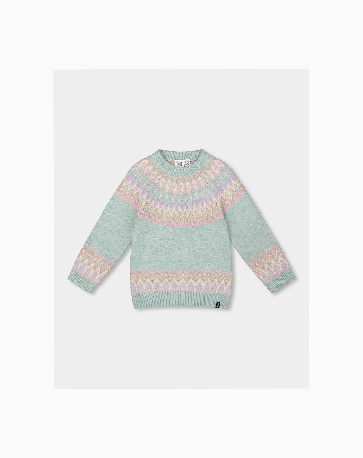 Toddler Girls Sweater with Norwegian Jacquard Turquoise Blue - Toddler|Child