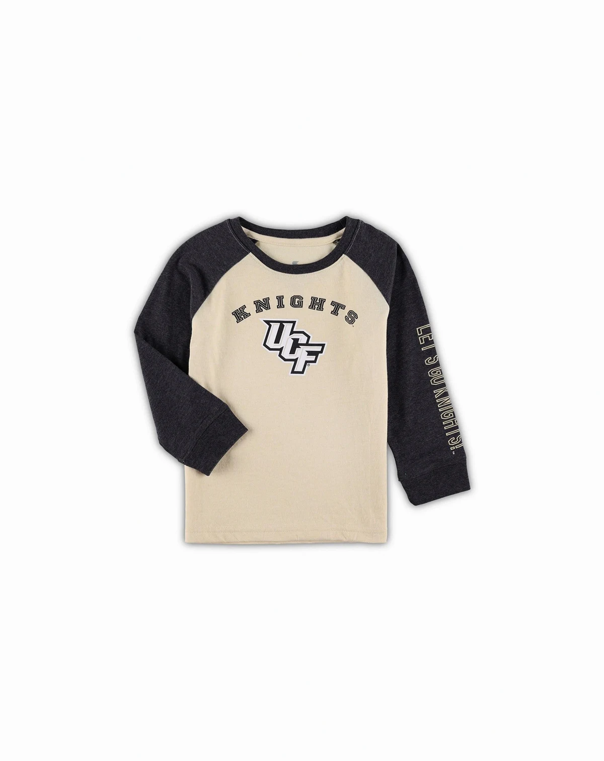 Toddler Boys and Girls Heathered Gold, Heathered Charcoal UCF Knights Two-Hit Raglan Long Sleeve T-shirt