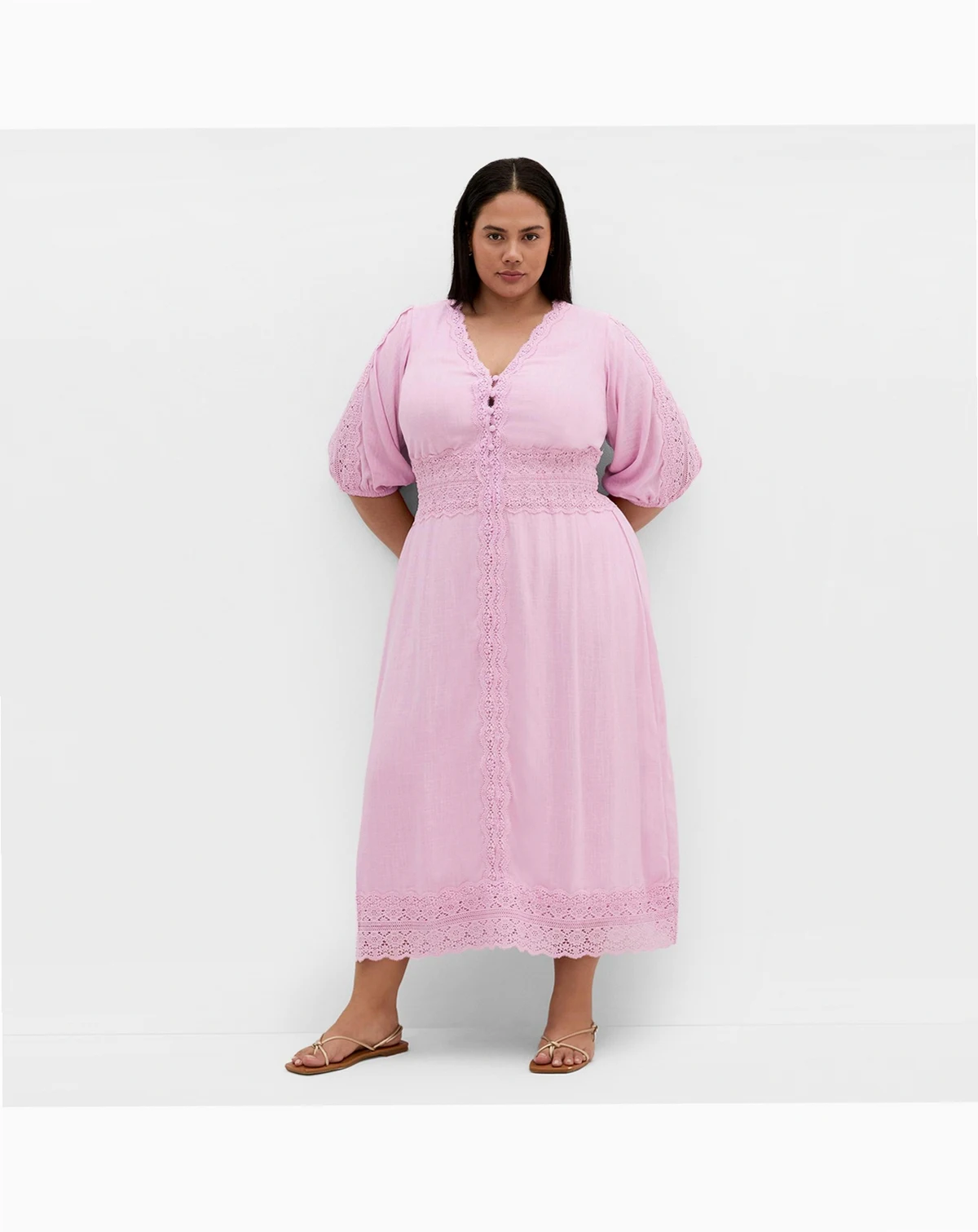 Plus Size Belle V Neck Midi Dress