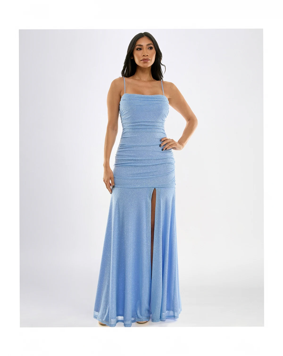 Juniors' Glittered Ruched Gown, Created for Macy's