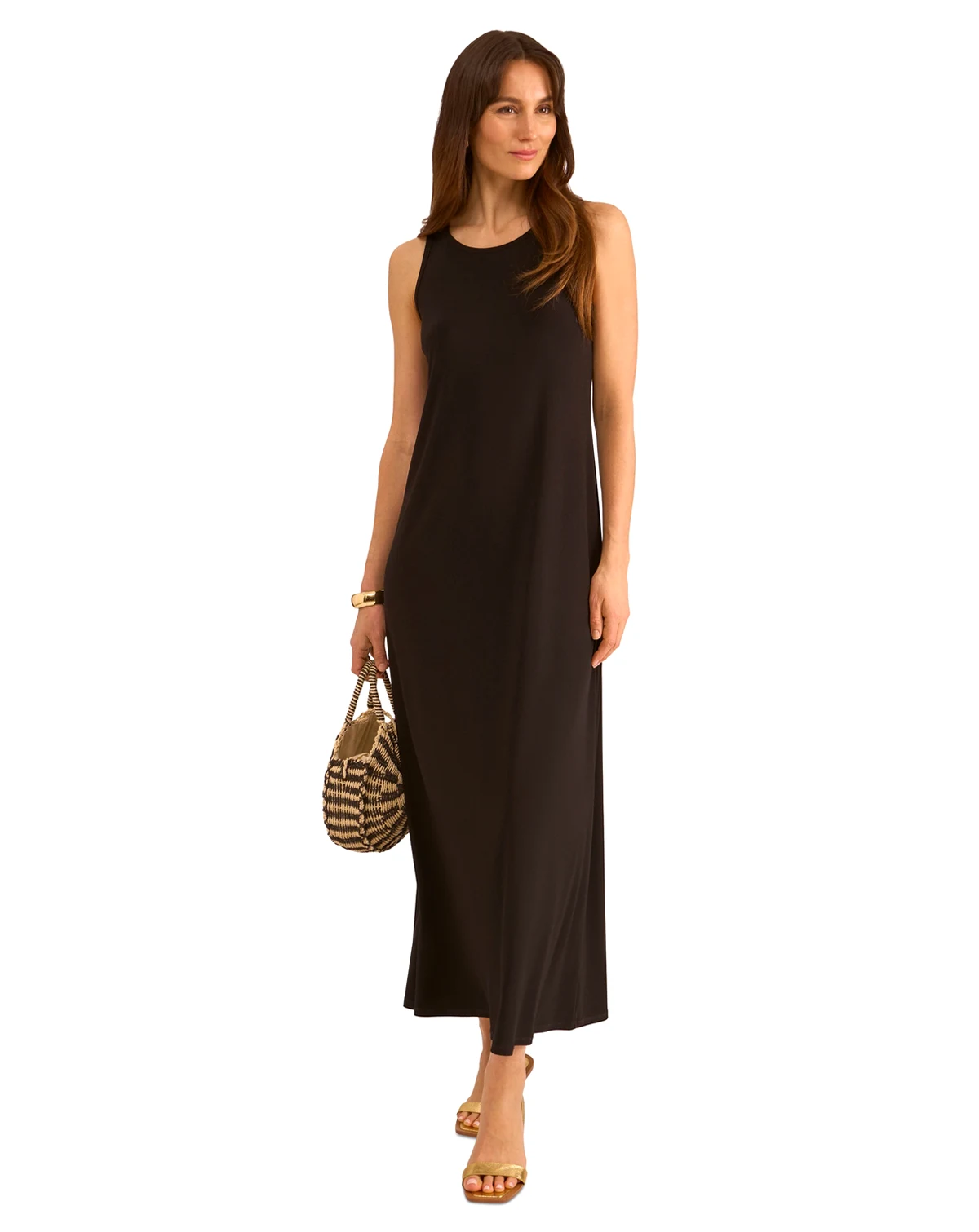 Women's Sleeveless Keyhole-Back Crewneck Maxi Dress
