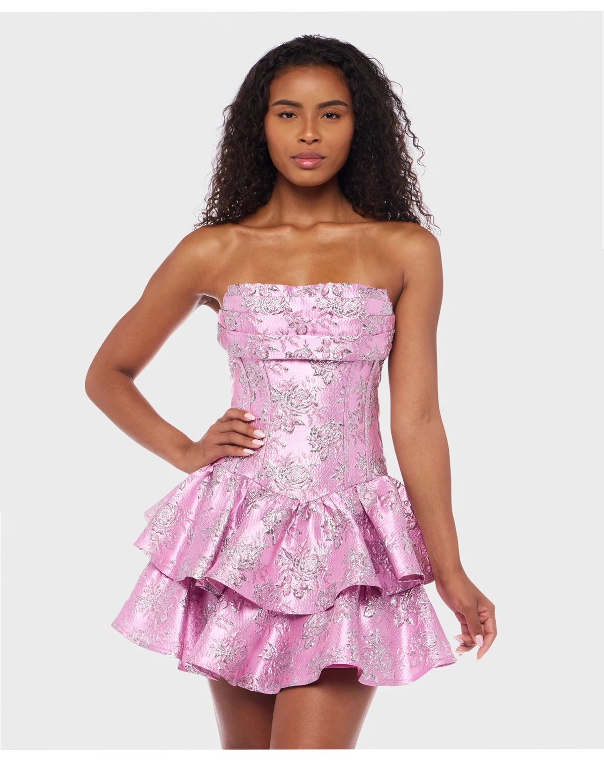 Juniors' Metallic Jacquard Short Fit & Flare Dress